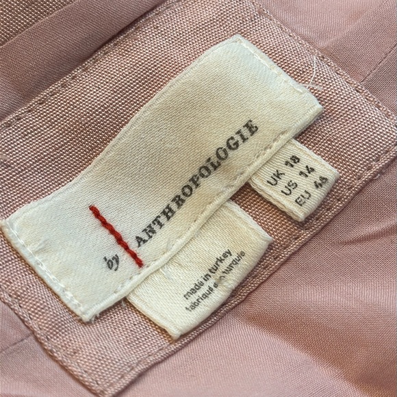 Anthropologie | Ruched Asymmetrical Linen Blend Dress in Pink Size 14 - Picture 8 of 16